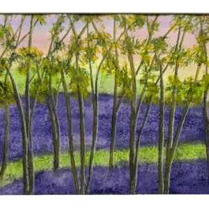 Painting Watercolor Bluebell Forest Trees Purple Green Art 11x14 and Mat 16x20